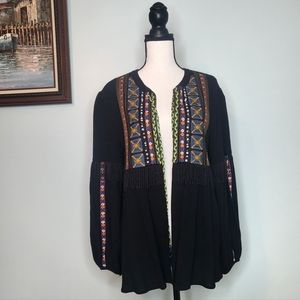 Dor Dor Couture Black Medium Boho Top Embroidered Tassel Fringe